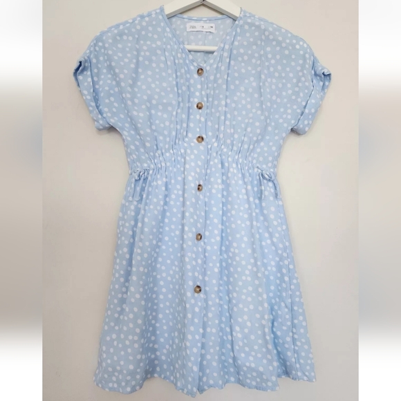 ZARA GIRLS BLUE WHITE POLKA DOT ELASTIC WAIST LIGHT DRESS SZ.8 - Picture 9 of 10